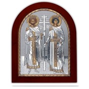 Елена и Константин Икона серебряная с позолотой Silver Axion (Греция) 55 х 70 мм на деревянной основе