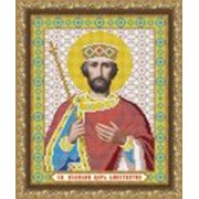 Икона ручной работы Святого Константина вышитая бисером