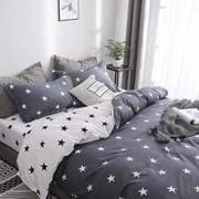 Полутораспальный комплект постельного белья из поплина на резинке “Mency house“ Темно-серо-синий с белыми фотография