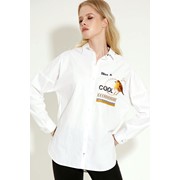 Блуза-рубашка классическая с принтом белая П 6040Z р. 42-52 фото