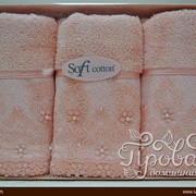 Набор полотенец для ванной в подарочной упаковке 32х50 3 шт. Soft Cotton SELEN хлопковая махра персиковый фото