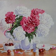 Картина живописная Пионы на столе фото