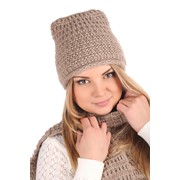 Комплект женский вязаный шапка и шарф кофе с молоком фото