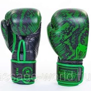 Перчатки боксерские кожаные на липучке VENUM FUSION(р-р 12oz, черно-салатовый) фото