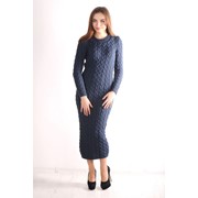 Платье вязаное длинное темно-синий фото