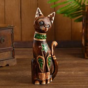 Интерьерный сувенир “Кошка с зелёным цветком“ 30 см фото