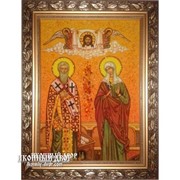 Киприан И Иустина (Иустинья) - Красочная Икона, Ручная Работа Из Янтаря Код товара: Оар-128 фотография