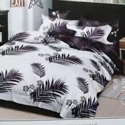 Комплект постельного белья Евро из сатина “Alorea“ Бело-черный с пальмовыми веточками и листиками с цветочками фото