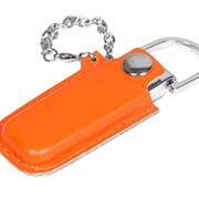 Флешка в массивном корпусе с кожаным чехлом, 8 Гб, оранжевый фото