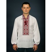 Вышитая украинская рубашка с орнаментом красного-чёрного цвета из домотканого полотна для мужчин (chsv-12-01) фотография