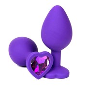 Фиолетовая силиконовая анальная пробка с фиолетовым стразом-сердцем - 10,5 см. Vandersex 122-hffl фото