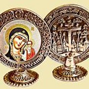 Калужская церковная мастерская Казанская Богородица, икона на подставке, медь, золотой нимб Высота иконы 6 см фотография