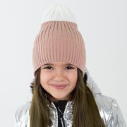 Комплект (шапка,снуд) для девочки, цвет пудра/молочный, размер 52-56 фотография
