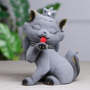 Копилка “Кошка Лапка“, покрытие флок, серая, 20 см фото