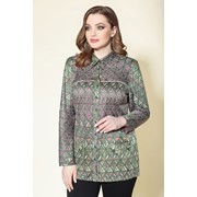 Блузка-рубашка большого размера с лёгким шёлковым блеском (оливковая) Д 4372/2 р. 52-62