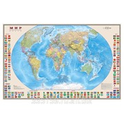 Карта настенная Мир. Политическая карта с флагами, М-1:30 млн., размер 122х79 см, ламинированная фотография
