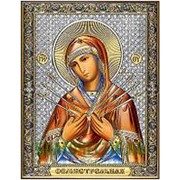 Beltrami Семистрельная Богородица (Умягчение злых сердец), серебряная икона на дереве с позолотой и цветной эмалью Высота иконы 18 см фото