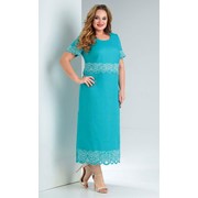 Голубое льняное платье с вышивкой и кружевом J 2246 р. 52-56 большие размеры фото