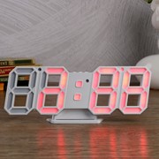 Часы-будильник электронные 'Цифры', с термометром, цифры розовые, белые, 23х9.5х3 см фотография
