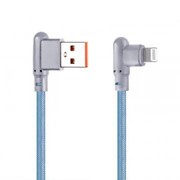 USB кабель «LP» для Apple Lightning 8-pin Г-коннектор оплетка леска (синий/блистер) фото