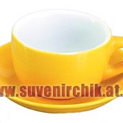 Кружка чайная желто-белая с блюдцем фото