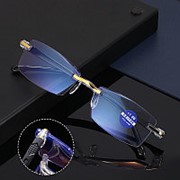 Унисекс Анти-синий свет Безрамный HD Алмазная триммерка Двойное использование для чтения Очки Пресбиопия Очки фотография