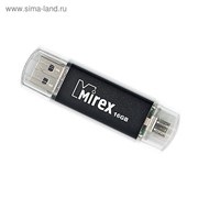 Флешка Mirex SMART BLACK, 16 Гб, USB2.0, USB/microUSB, чт до 25 Мб/с, зап до 15 Мб/с, черная фото