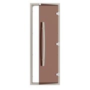 Комплект двери SAWO 741-4SGA-1 с "бронзовым" стеклом (осина, с порогом, изогнутая ручка)