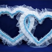 Два сердца с фатином для оформления зала средние, голубой фото