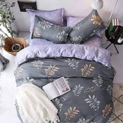 Двуспальный комплект постельного белья на резинке из сатина “Karina“ Темно-серый с зелеными и горчичными фото