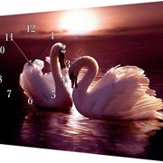 Часы на холсте 25 х 35 см Два лебедя на розовом закате фото