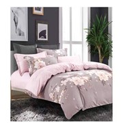 Комплект постельного белья Евро из плотного сатина “Alorea“ Серо-сиреневый с полосами из розовых цветов с фотография