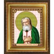 Икона ручной работы Святой Серафим Саровский вышитая бисером