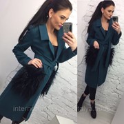 Пальто Лама с меховым карманом цвет бутылка фото