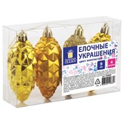 Украшения елочные ЗОЛОТАЯ СКАЗКА “Шишки“, НАБОР 4 шт., пластик, 9 см, цвет золотистый, 590898 фото