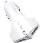 Автомобильный адаптер питания Baseus Small Rocket White QuickCharge 3.0 зарядка 3А 2 USB-порта, белый