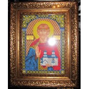 Именная икона Святой Владислав ручной работы вышитая бисером