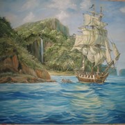 Картина маслом Остров и фрегат. фото