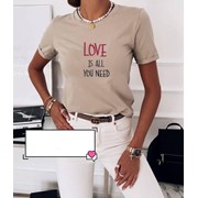 Женская футболка с надписью "love is all you need" 42-50 р. бежевая