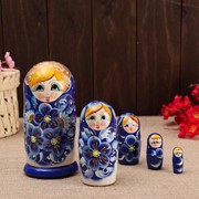 Матрёшка 5-ти кукольная “Нина“ синяя , 14-15см, ручная роспись. фотография