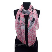 7233 шарф женский тонкий розовые с серым и цветами (последний) фотография