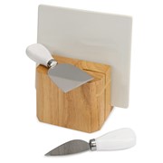 Набор для сыра Cheese Break: 2 ножа керамических на деревянной подставке, керамическая доска фотография