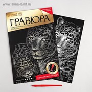 Гравюра «Леопарды» с металлическим эффектом «золото» А4 фотография