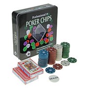 Набор для покера Professional Poker Chips: 100 фишек, 2 колоды карт по 54 шт., металлическая коробка