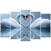 Пятипанельная модульная картина 80 х 140 см Два белых лебедя на воде в форме сердечка фотография