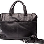 Мужская большая чёрная кожаная сумка-портфель фото