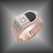 Перстень, печатка мужская, золото Au 585 пробы с драгоценными и полудрагоценными камнями
