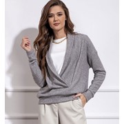 Мягкий серый пуловер с воротом на запах и воротником шалькой Н 20497 р. 42-52 фото