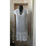 Платье вязанное белое, ручная работа. Материал - ирис шелковый. Размер 44 - 48. фото