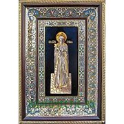 Ялтинская церковная мастерская Ирина, святая великомученица, ростовая серебряная икона с золочением в киоте с эмалью Высота иконы 40 см фото